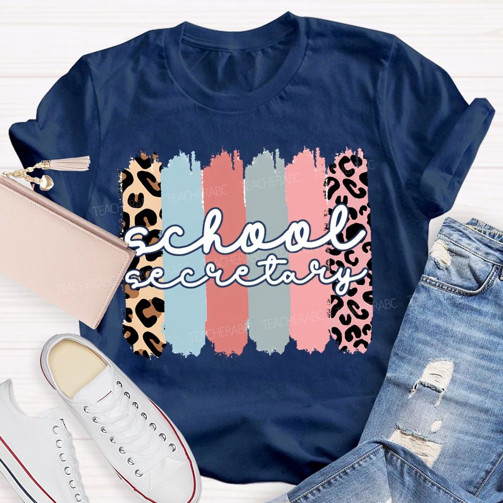 School Secretary Leopard Print Color Print T-shirt