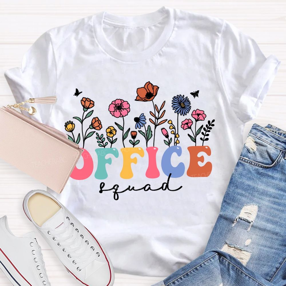 Office Sqaud Small Flowers And Colorful Fonts T-shirt