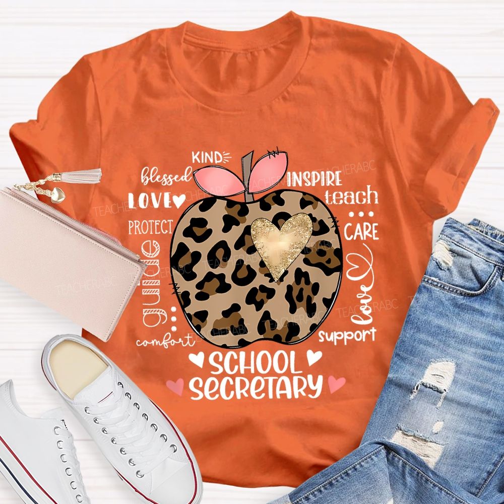 School Secretary Kind Love Inspire Teach Support T-shirt