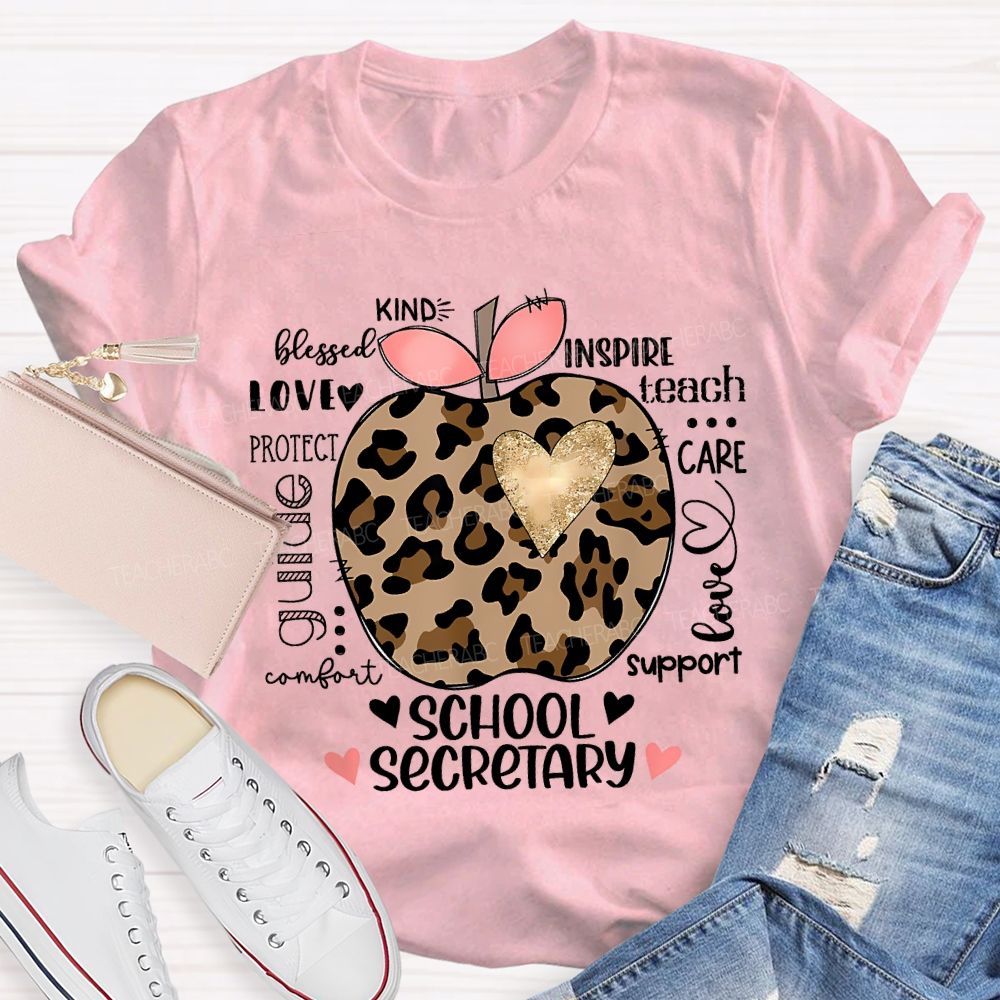 School Secretary Kind Love Inspire Teach Support T-shirt