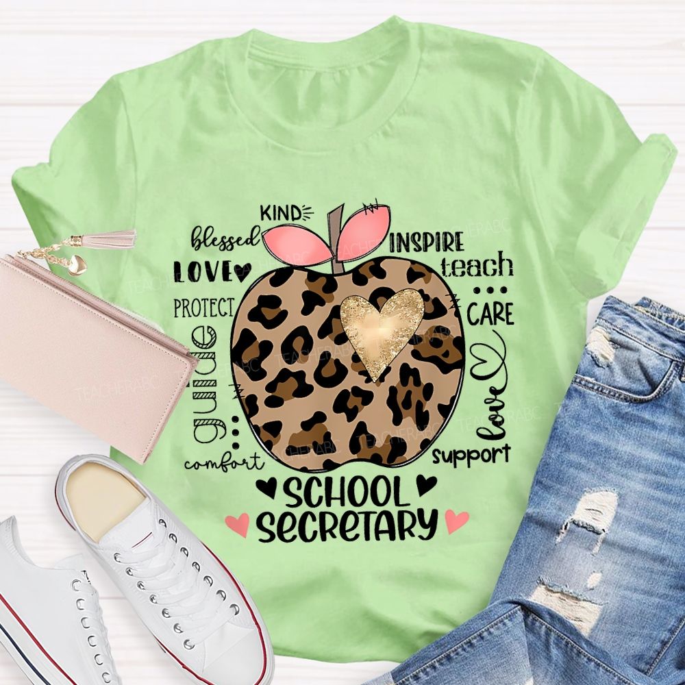 School Secretary Kind Love Inspire Teach Support T-shirt