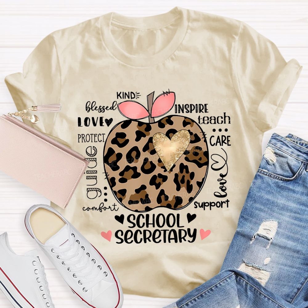School Secretary Kind Love Inspire Teach Support T-shirt