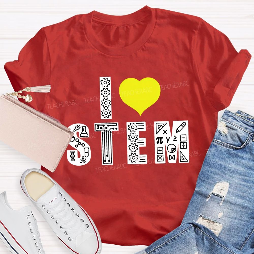 I Love Stem And Heart Teacher T-shirt