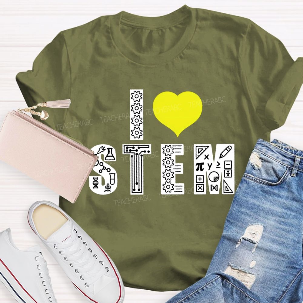 I Love Stem And Heart Teacher T-shirt