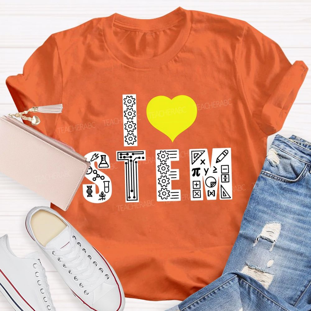 I Love Stem And Heart Teacher T-shirt