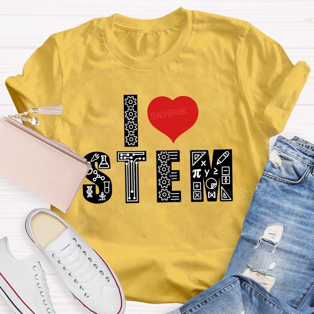 I Love Stem And Heart Teacher T-shirt