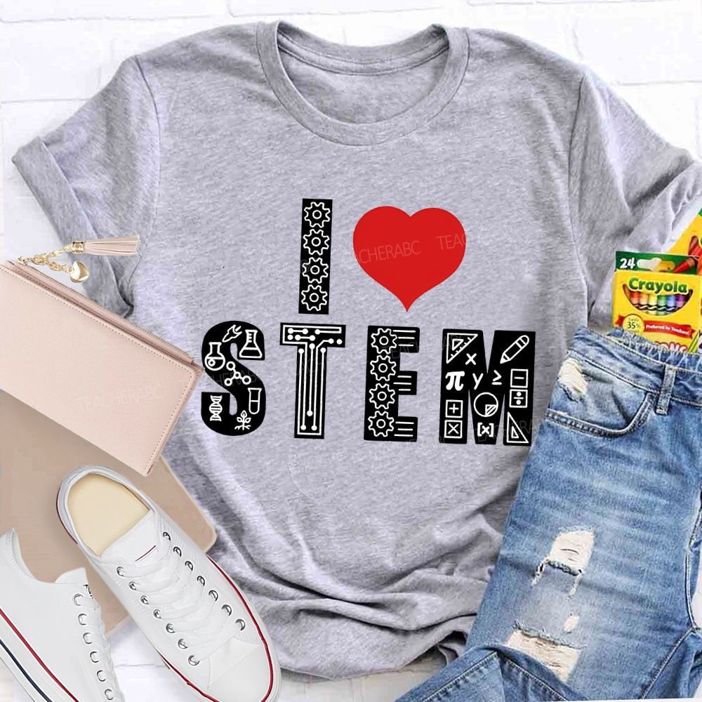 I Love Stem And Heart Teacher T-shirt