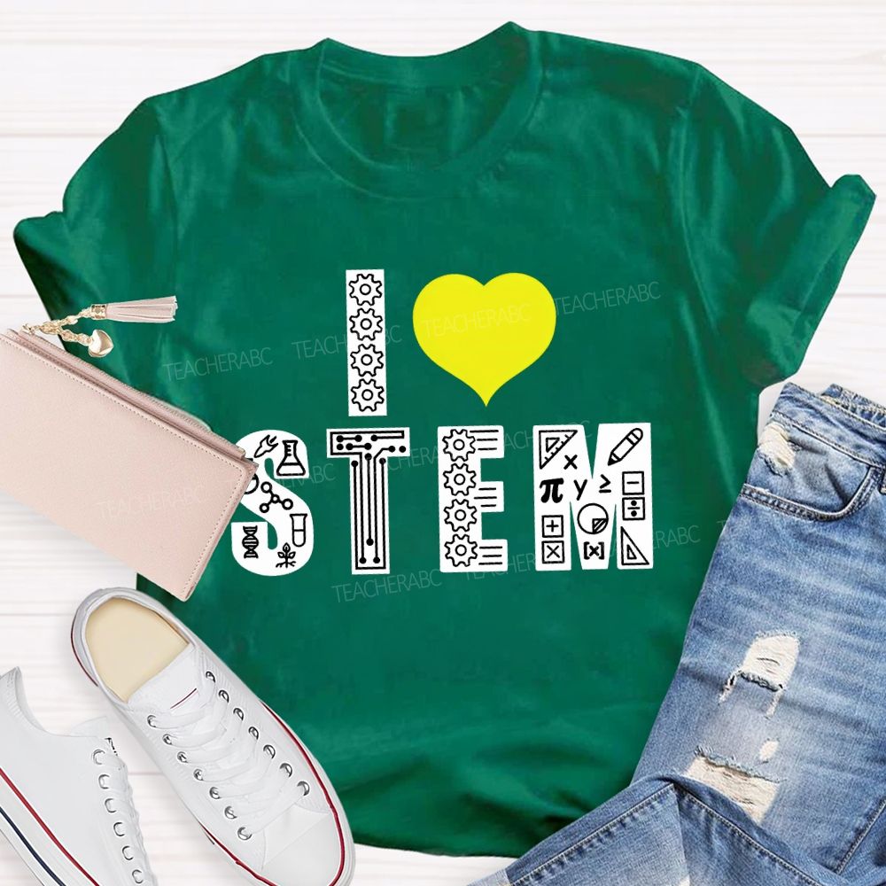 I Love Stem And Heart Teacher T-shirt