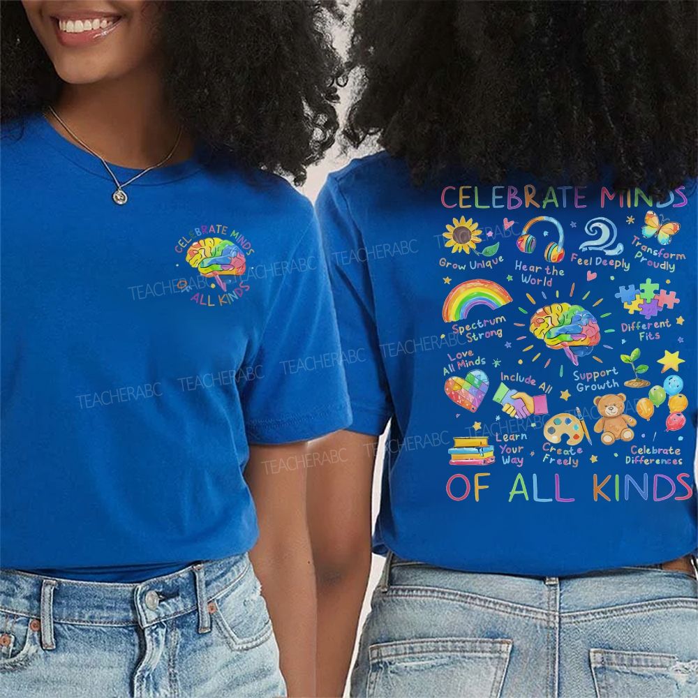 Celebrate Minds Of All Kinds Brain Graphics Double Printed T-shirt