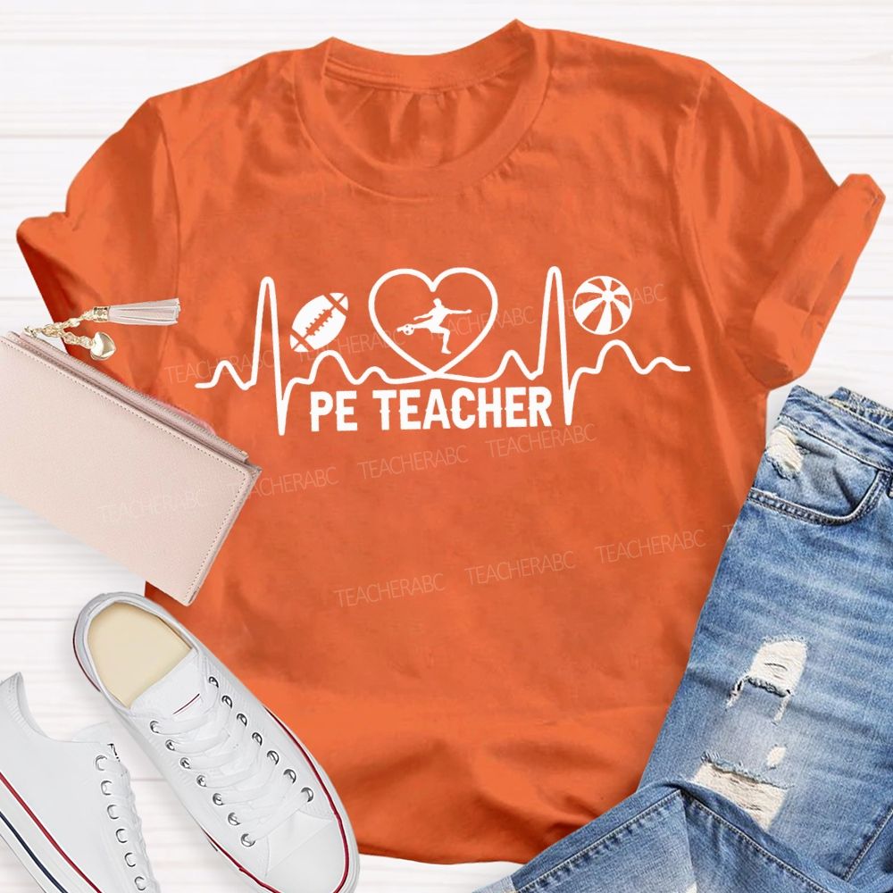 Pe Teacher Hearts And Curves Teacher T-shirt