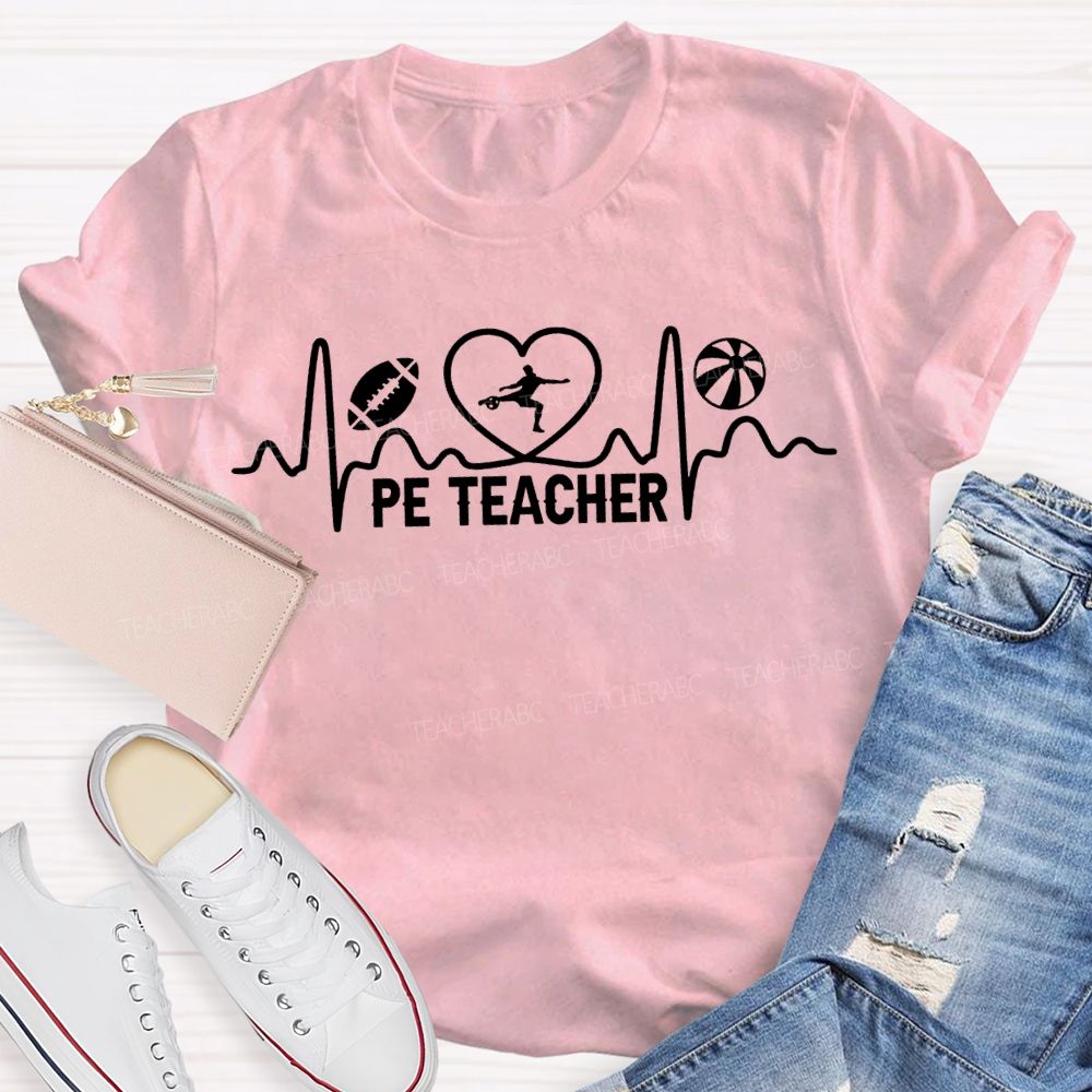 Pe Teacher Hearts And Curves Teacher T-shirt
