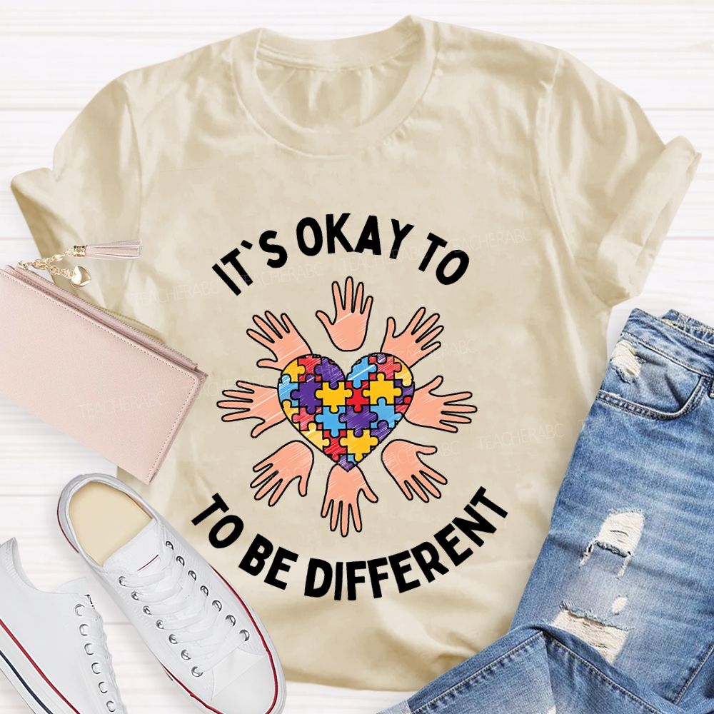 It's Okay To Be Different Heart Puzzle Teacher T-shirt