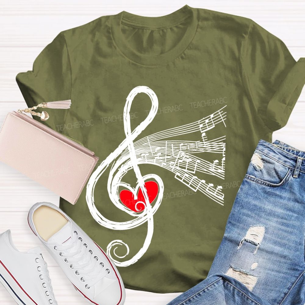 Musical Notes Heart Graphic Teacher T-shirt