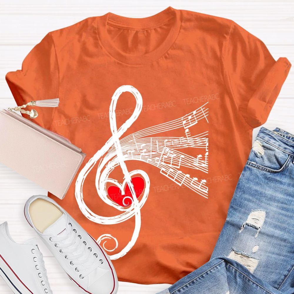 Musical Notes Heart Graphic Teacher T-shirt