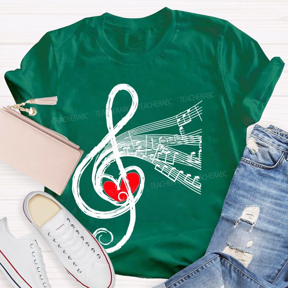 Musical Notes Heart Graphic Teacher T-shirt