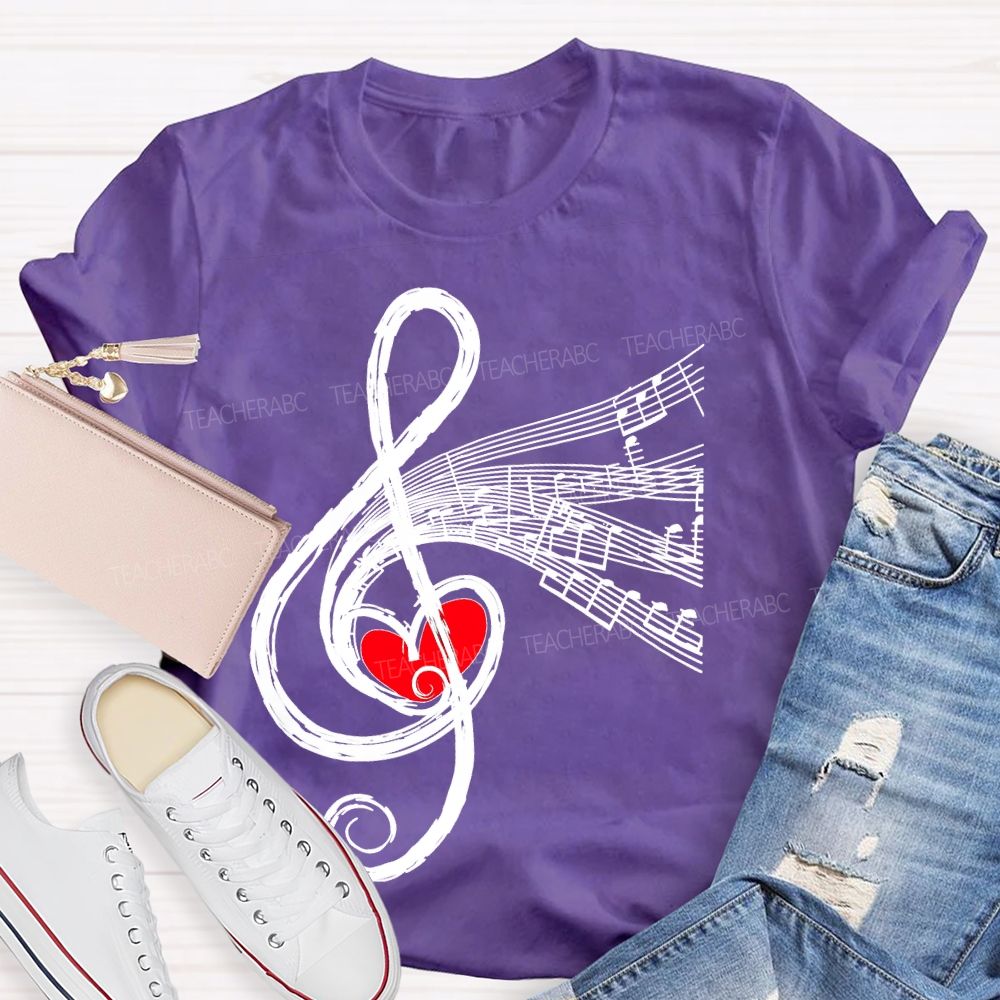 Musical Notes Heart Graphic Teacher T-shirt