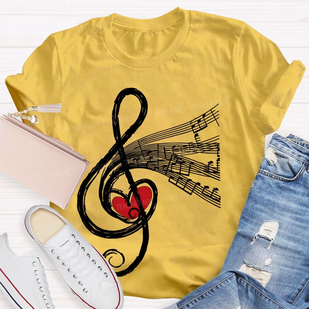 Musical Notes Heart Graphic Teacher T-shirt