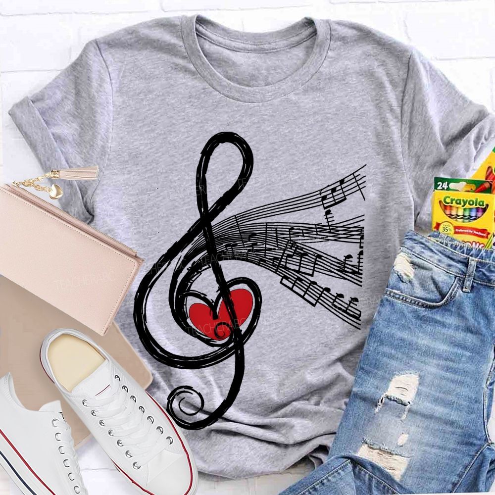 Musical Notes Heart Graphic Teacher T-shirt