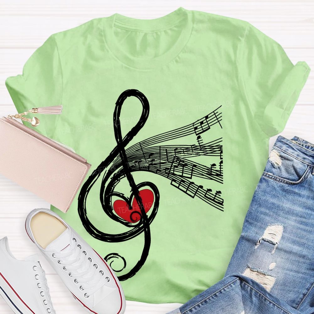 Musical Notes Heart Graphic Teacher T-shirt