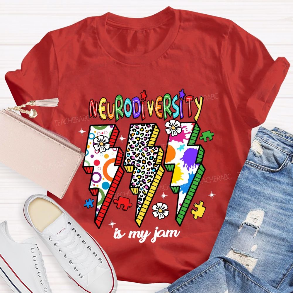 Neurodiversity Is My Jam Leopard Flower Teacher T-Shirt