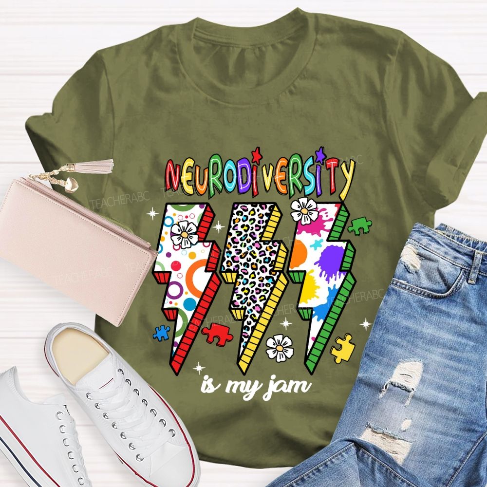 Neurodiversity Is My Jam Leopard Flower Teacher T-Shirt