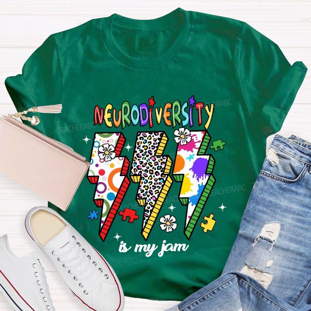 Neurodiversity Is My Jam Leopard Flower Teacher T-Shirt