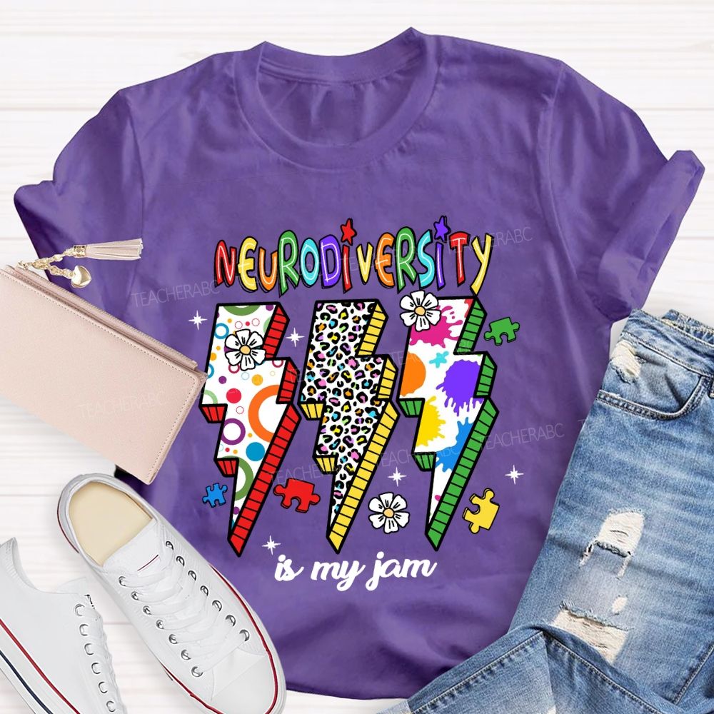 Neurodiversity Is My Jam Leopard Flower Teacher T-Shirt
