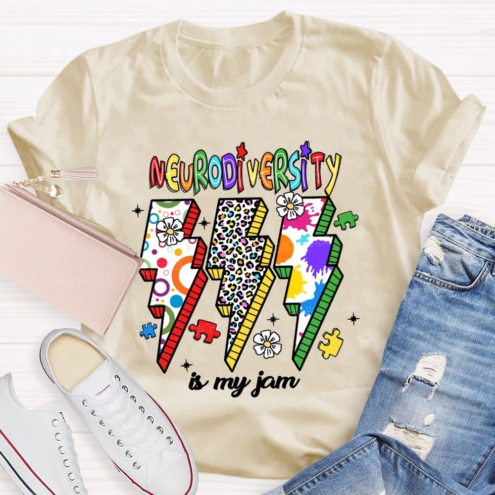 Neurodiversity Is My Jam Leopard Flower Teacher T-Shirt