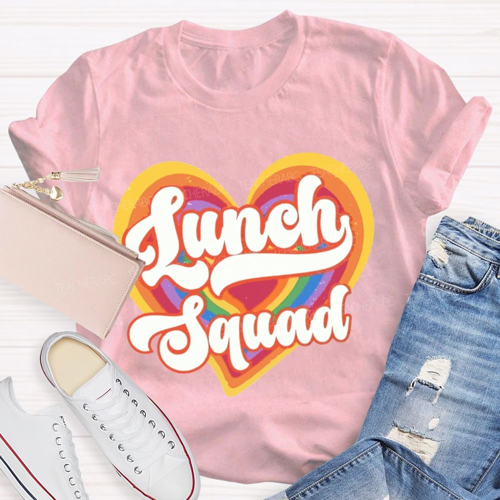 Lunch Squad Colorful Gradient Heart Teacher T-shirt