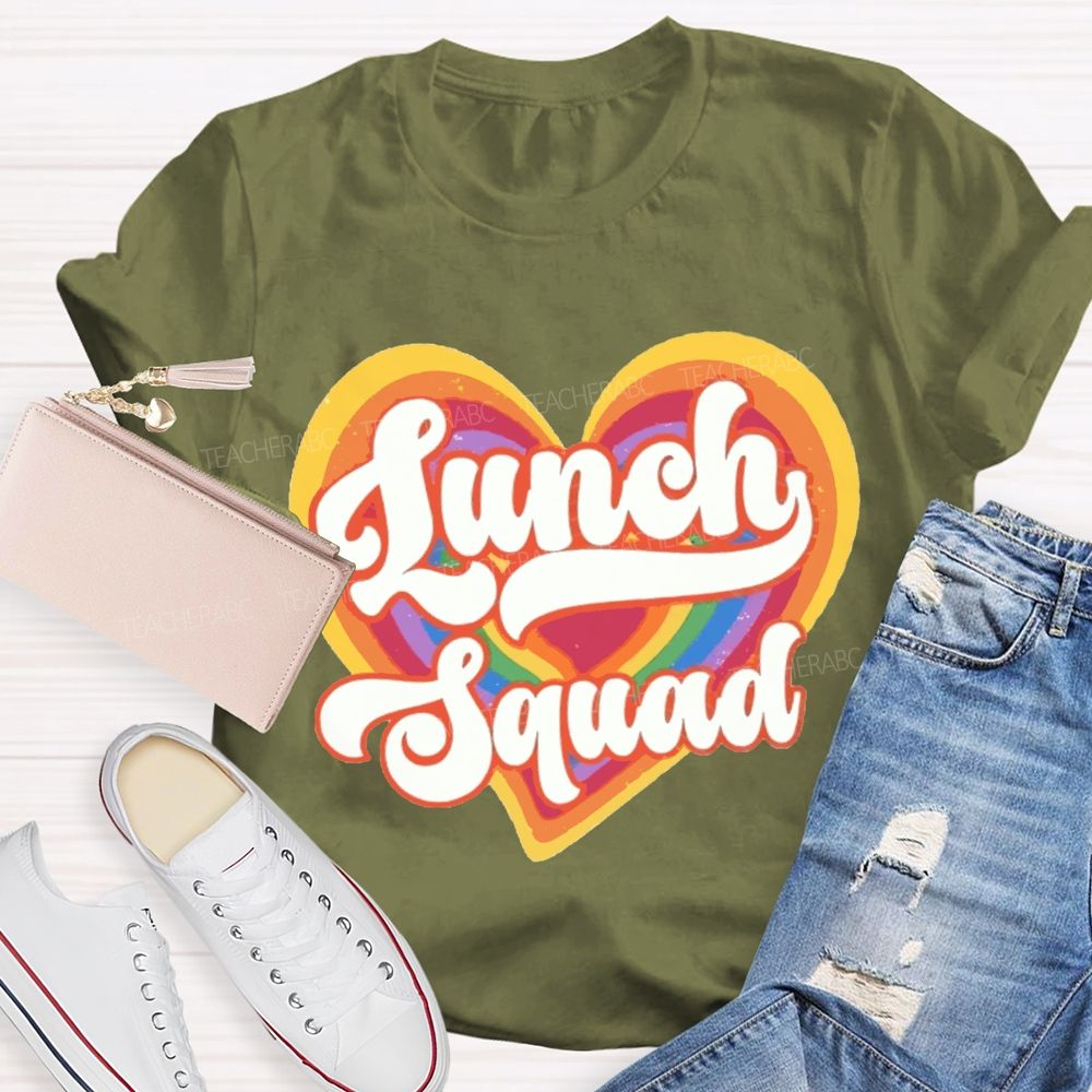 Lunch Squad Colorful Gradient Heart Teacher T-shirt