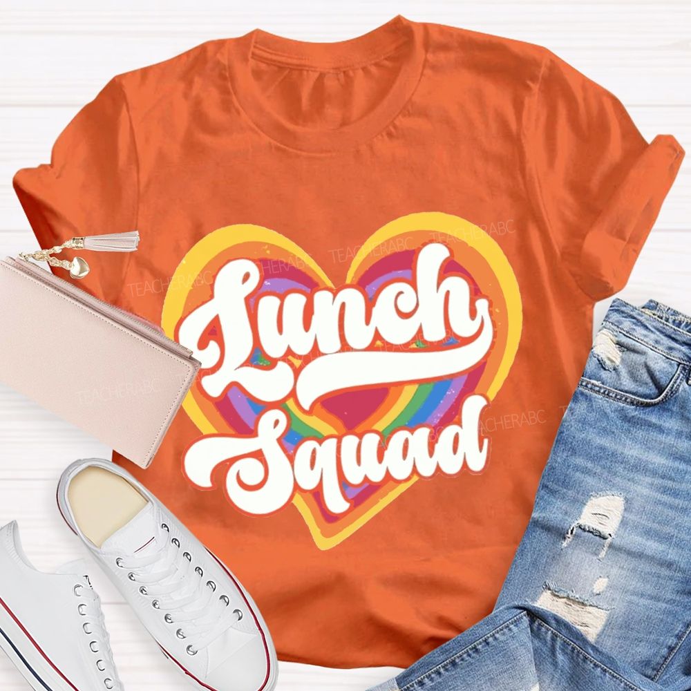 Lunch Squad Colorful Gradient Heart Teacher T-shirt