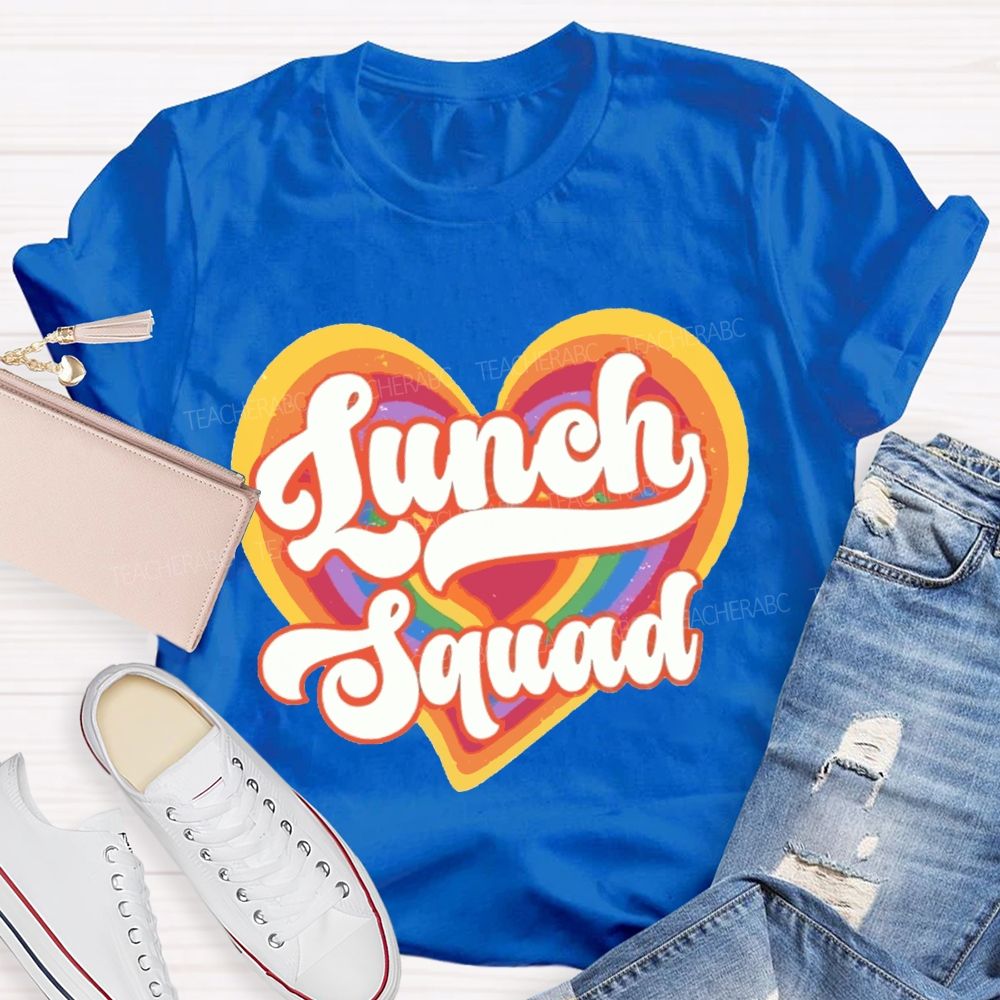 Lunch Squad Colorful Gradient Heart Teacher T-shirt