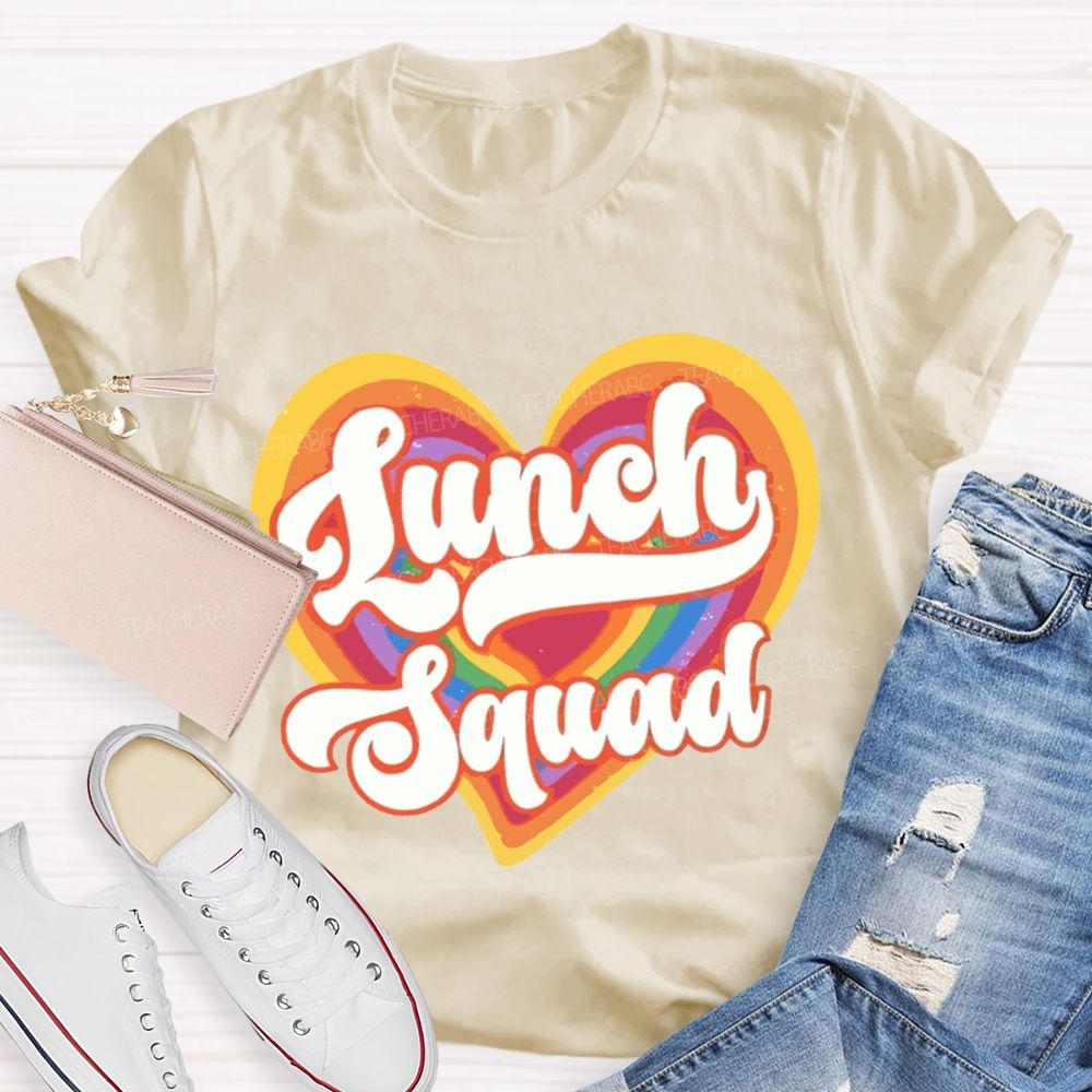 Lunch Squad Colorful Gradient Heart Teacher T-shirt