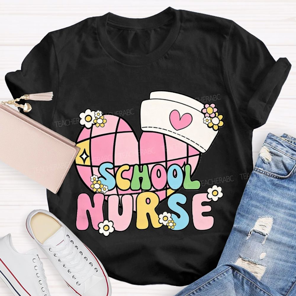 School Nurse Nurse'S Cap And Heart T-shirt