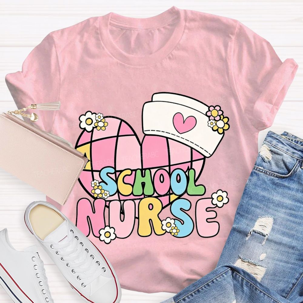 School Nurse Nurse'S Cap And Heart T-shirt