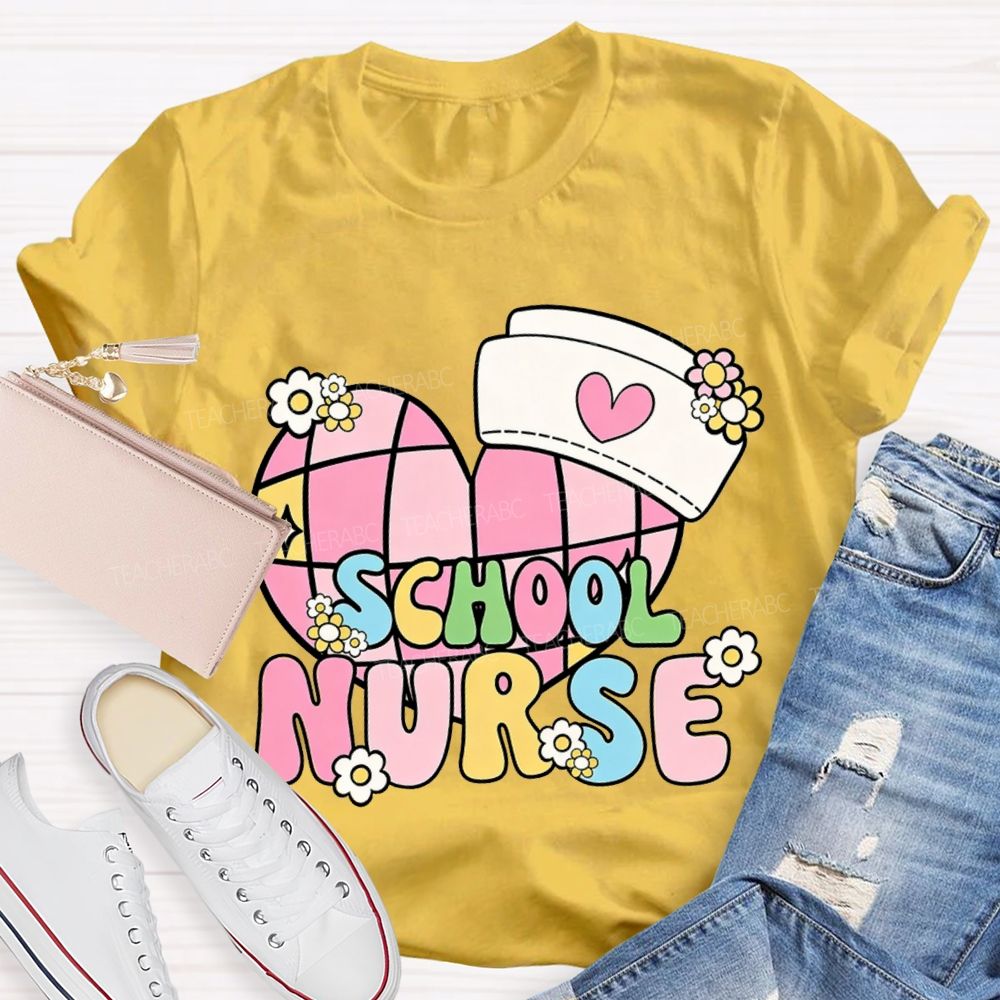 School Nurse Nurse'S Cap And Heart T-shirt