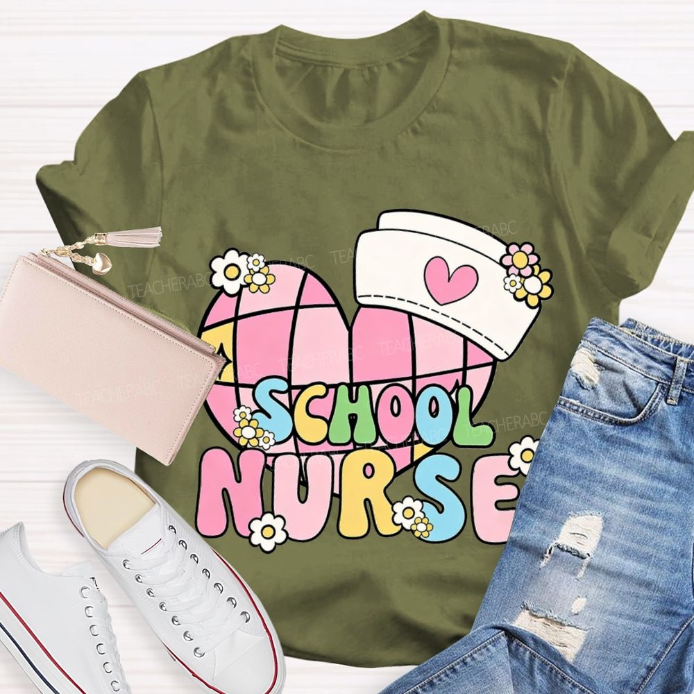 School Nurse Nurse'S Cap And Heart T-shirt
