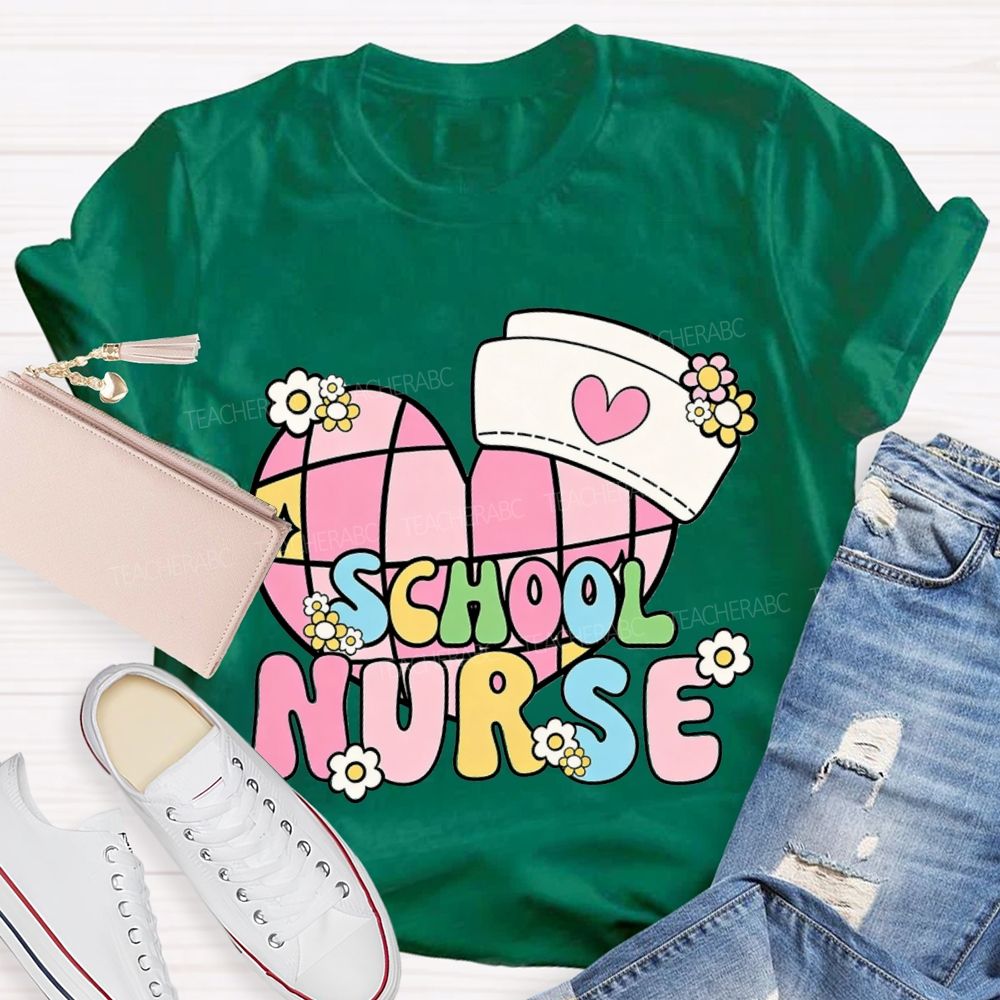 School Nurse Nurse'S Cap And Heart T-shirt
