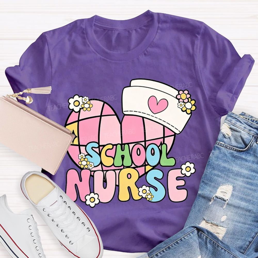 School Nurse Nurse'S Cap And Heart T-shirt