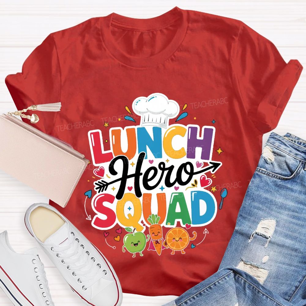 Lunch Hero Squad Chef'S Hat And Colored Lettering T-shirt