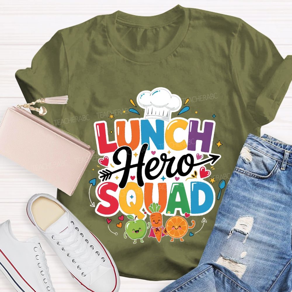 Lunch Hero Squad Chef'S Hat And Colored Lettering T-shirt