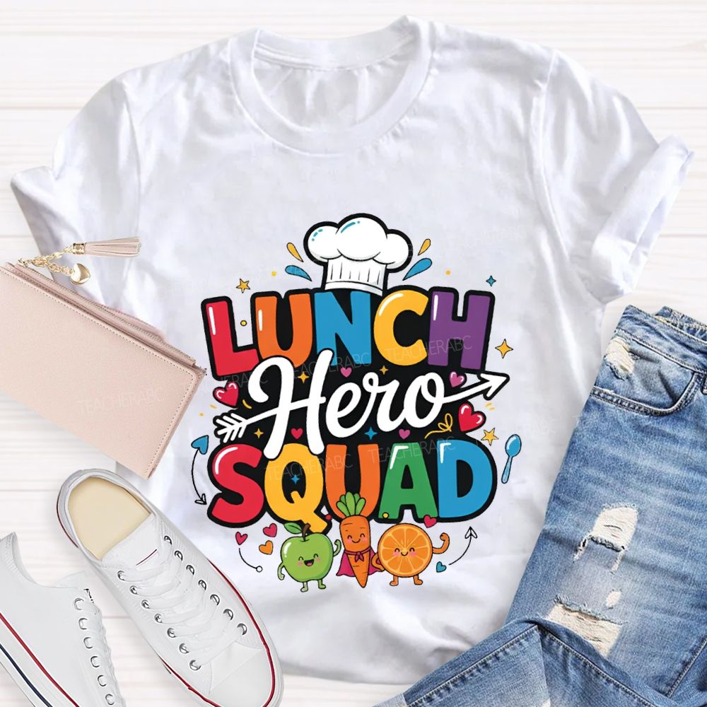 Lunch Hero Squad Chef'S Hat And Colored Lettering T-shirt