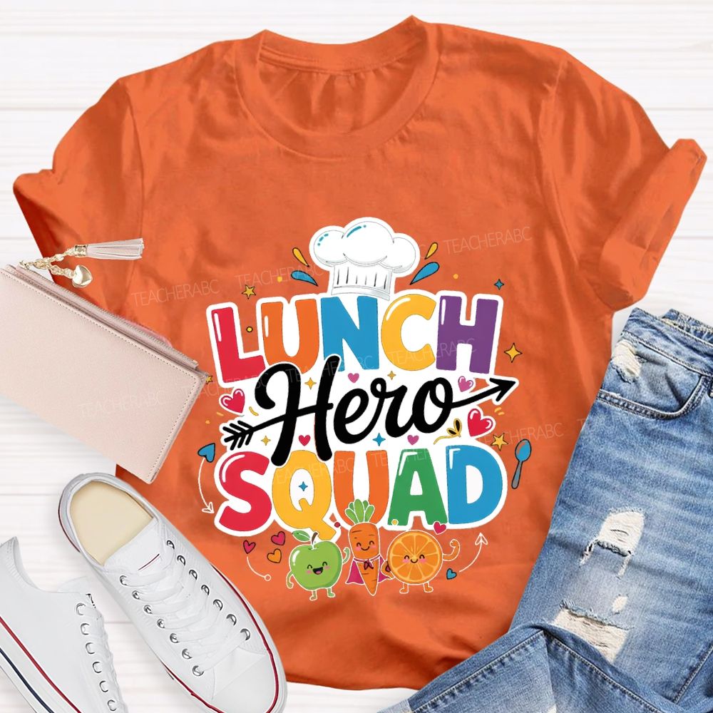 Lunch Hero Squad Chef'S Hat And Colored Lettering T-shirt