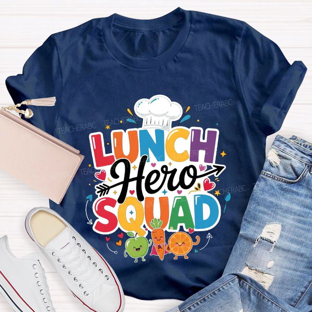 Lunch Hero Squad Chef'S Hat And Colored Lettering T-shirt