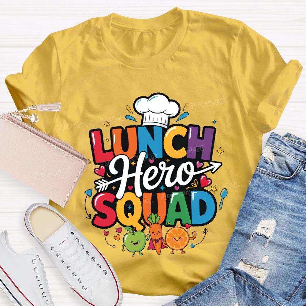 Lunch Hero Squad Chef'S Hat And Colored Lettering T-shirt