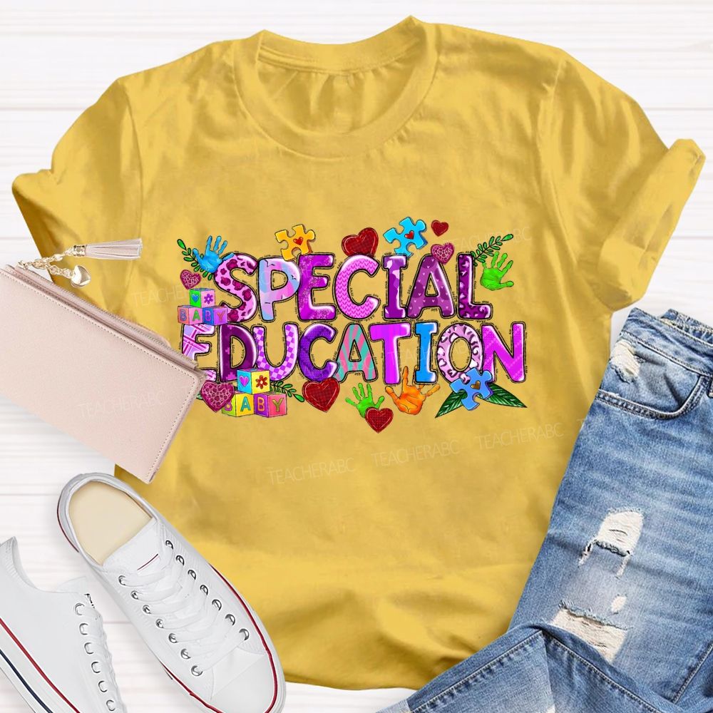 Special Education Purple Letters Heart Teacher T-shirt