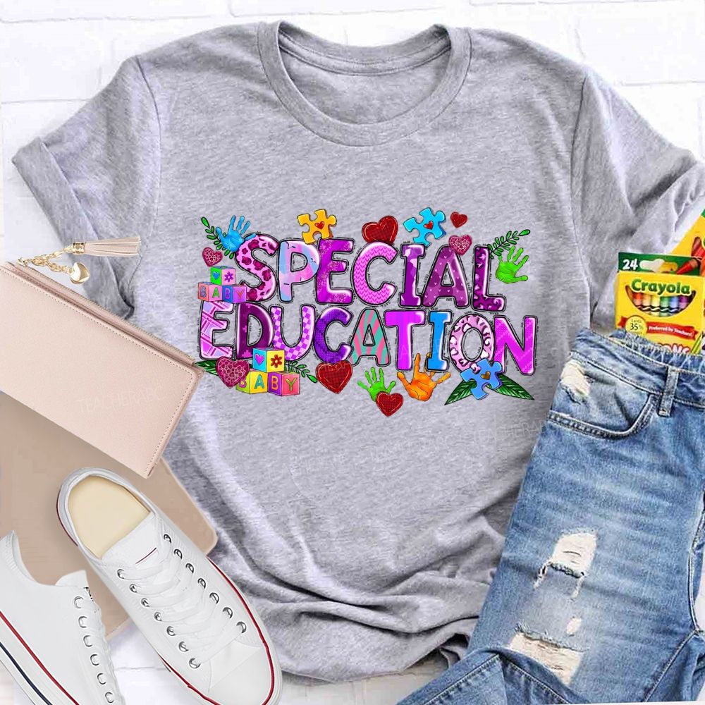 Special Education Purple Letters Heart Teacher T-shirt