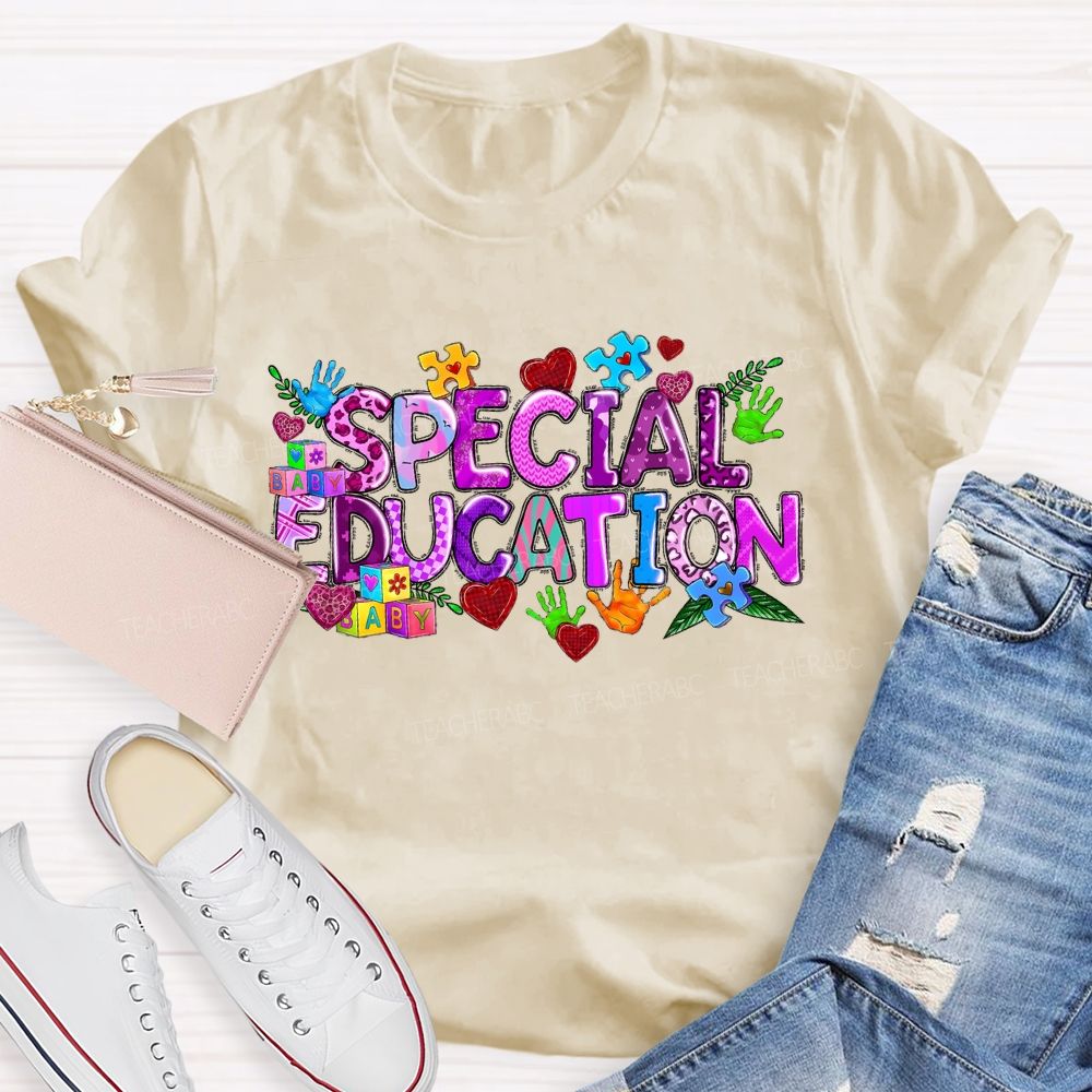 Special Education Purple Letters Heart Teacher T-shirt