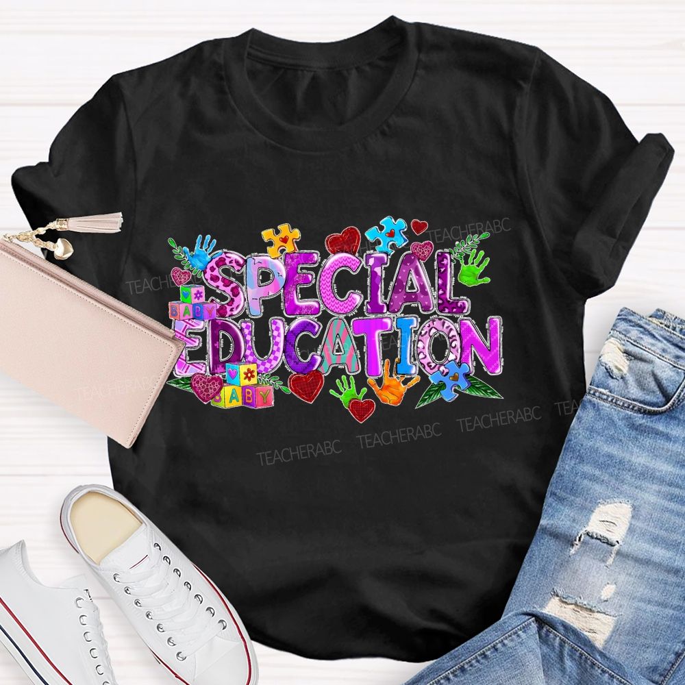 Special Education Purple Letters Heart Teacher T-shirt