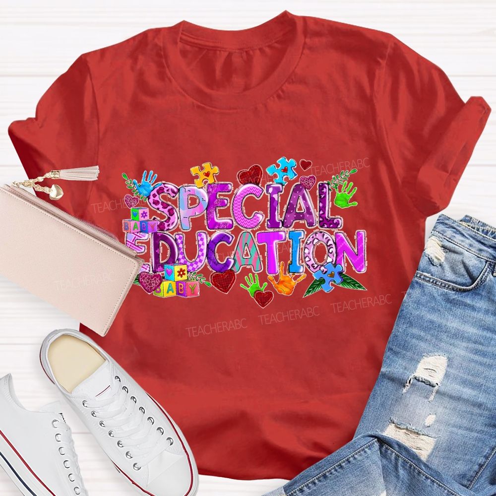 Special Education Purple Letters Heart Teacher T-shirt